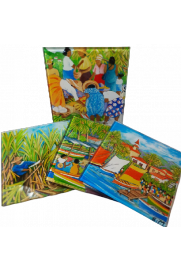SET DE 4 SOUS VERRES EN VERRE DECO PEINTURE NAIVE