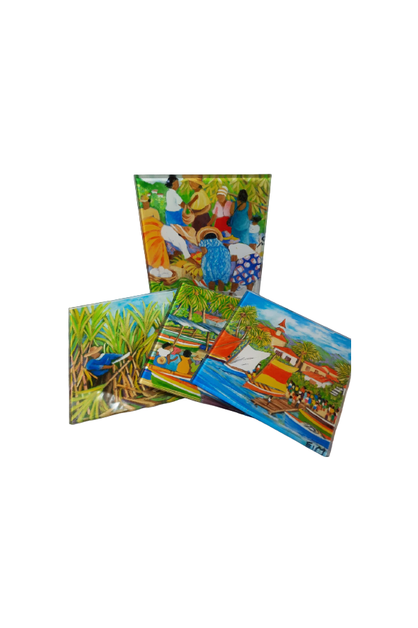 SET DE 4 SOUS VERRES EN VERRE DECO PEINTURE NAIVE