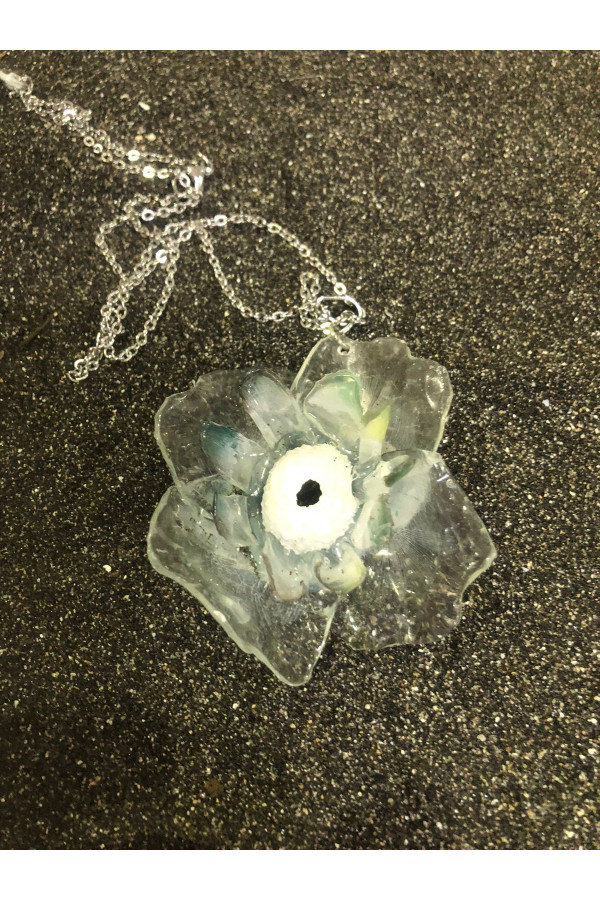 COLLIER ECAILLES DE POISSON + OURSIN + CHAINE ARGENT
