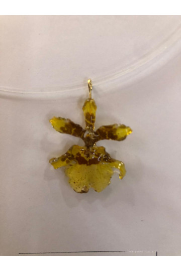 COLLIER PETITES ORCHIDEE ROUGE ET JAUNE
