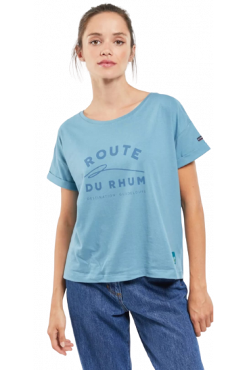 TEE-SHIRT MC LOOSE BLEU DAUPHIN TEXTE RDR22
