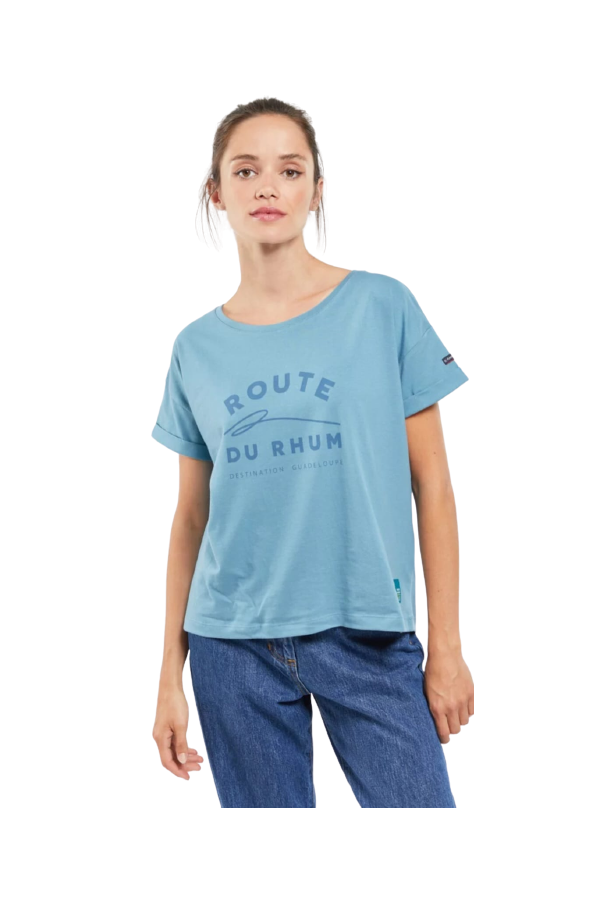 TEE-SHIRT MC LOOSE BLEU DAUPHIN TEXTE RDR22