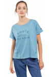 TEE-SHIRT MC LOOSE BLEU DAUPHIN TEXTE RDR22