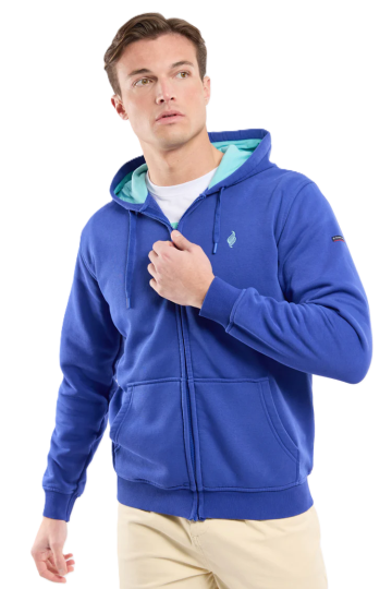 Sweat Zippé Capuche 70% Cot 30%Pol Etoile int Pool Blue