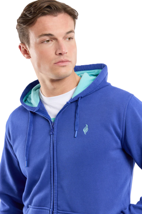 Sweat Zippé Capuche 70% Cot 30%Pol Etoile int Pool Blue