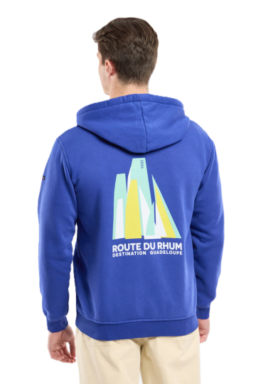 Sweat Zippé Capuche 70% Cot 30%Pol Etoile int Pool Blue