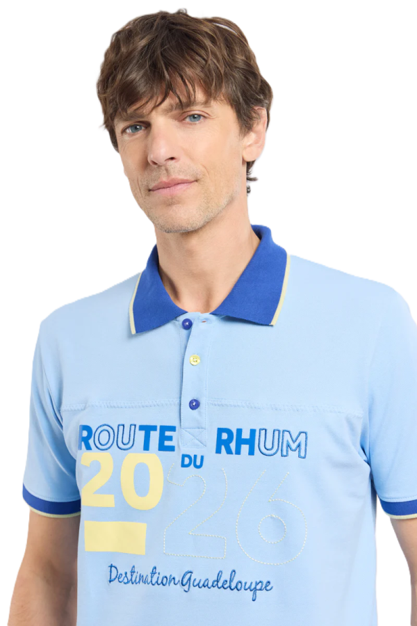 Polo MC Homme Brodé RDR26 95% Coton 5% Elast Placid Blue
