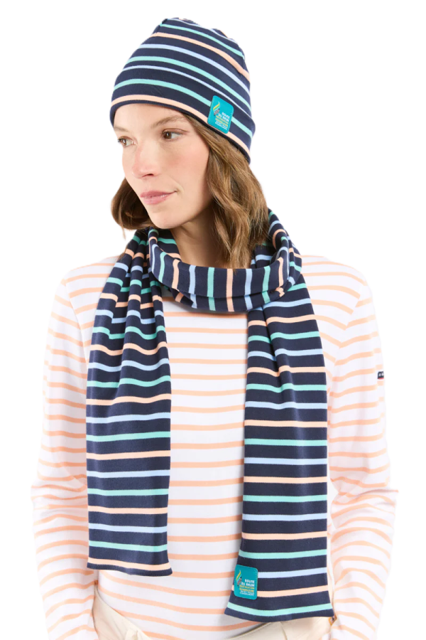 Écharpe Rayée Coton Epais MD/Placid Blue/Pool Blue/Peach
