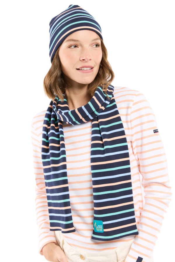 Écharpe Rayée Coton Epais MD/Placid Blue/Pool Blue/Peach