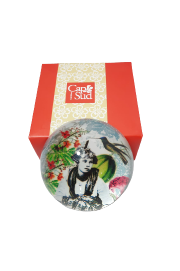 PRESSE PAPIER BOULE MOTIF FEMME FLEURS COLIBRI