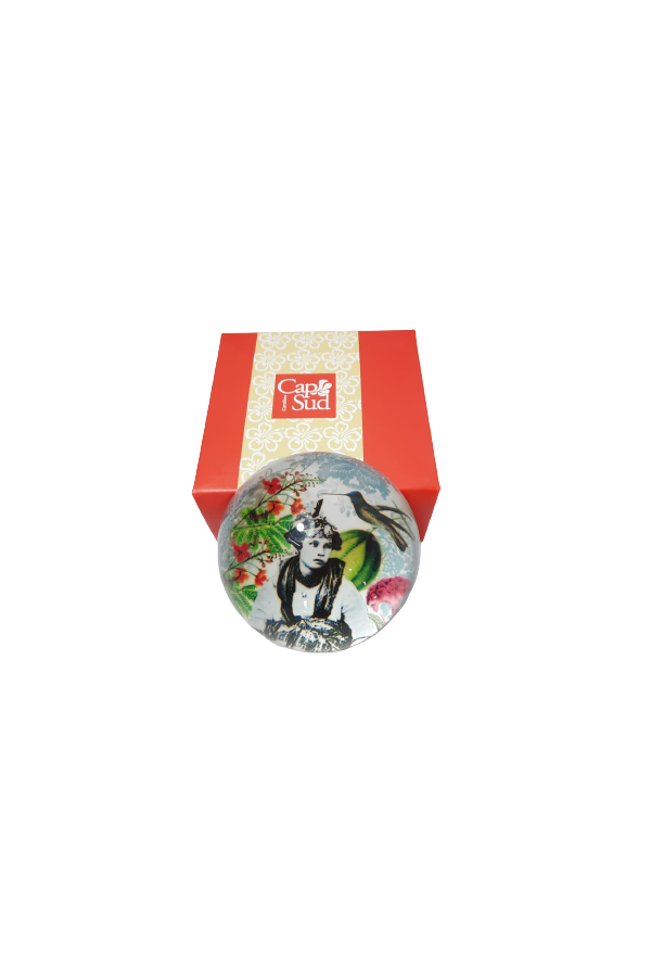 PRESSE PAPIER BOULE MOTIF FEMME FLEURS COLIBRI